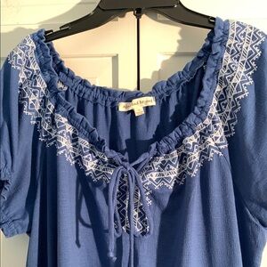 Above and Beyond Blue Tie Front Embellished Blouse